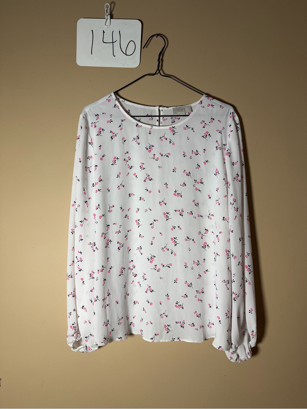 LOFT White Blouse with Pink Floral Print